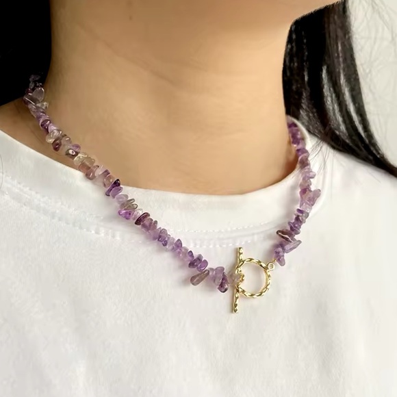 Trendy Natural Amethysts Stone Necklace - Picture 1 of 5